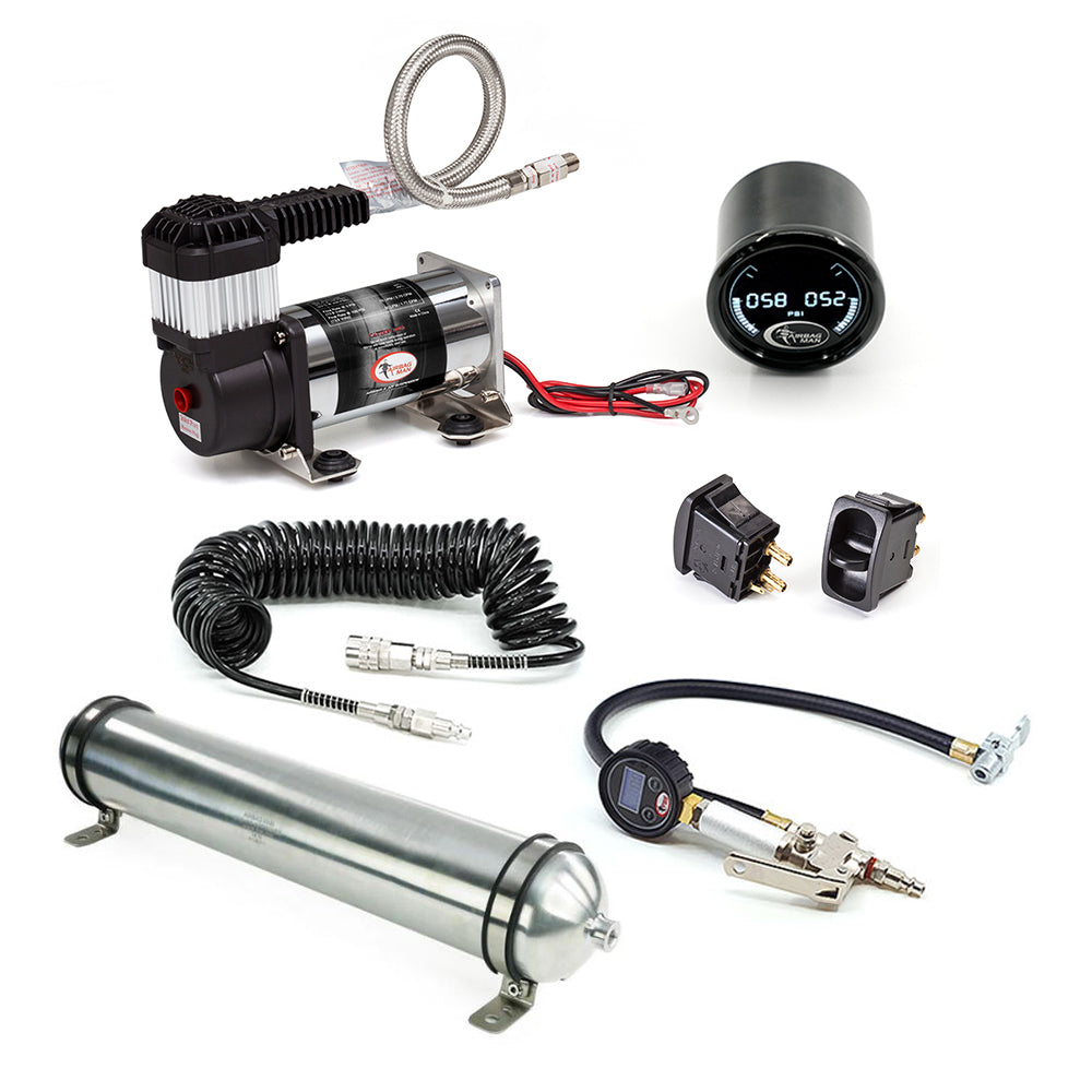 AC3011D - Dual Paddle Air Control Kit with Tyre Inflation, using 1 Gallon Air Tank, Heavy Duty Compressor & Digital Gauge